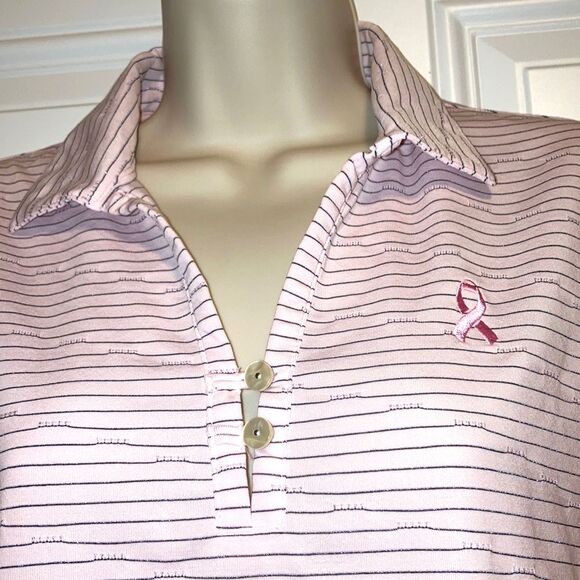 LADY HAGEN Polo Pink Breast Cancer Awareness Embroidered Ribbon Womens Medium - Picture 3 of 11